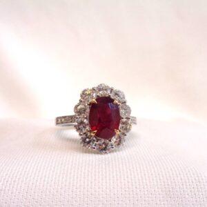 Quality Burmese Ruby & Diamond Cluster Ring 18ct White Gold - Size M 1/2 (US 6.5) - S8207 - Image 6