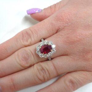 Quality Burmese Ruby & Diamond Cluster Ring 18ct White Gold - Size M 1/2 (US 6.5) - S8207 - Image 9