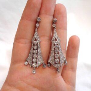 Fabulous Art Deco 6.24ct Diamond Drop Earrings Platinum - Length 56mm (S8202) - Image 4