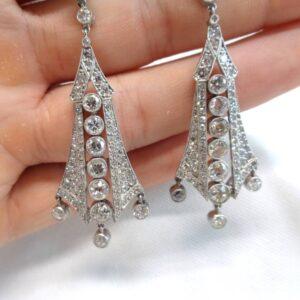 Fabulous Art Deco 6.24ct Diamond Drop Earrings Platinum - Length 56mm (S8202) - Image 5