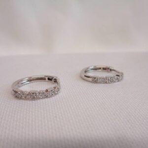 Diamond Huggie Hoop Earrings 9ct White Gold - Diameter 12mm (S8336) - Image 4