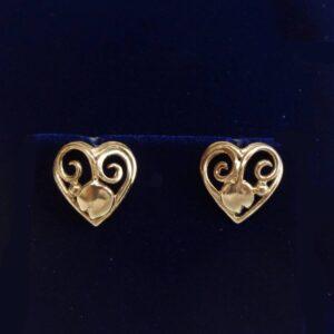 Fancy Heart Shaped Stud Earrings 9ct Yellow Gold - 14mm x 14mm - 3.2g (S8337) - Image 1