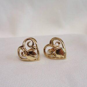 Fancy Heart Shaped Stud Earrings 9ct Yellow Gold - 14mm x 14mm - 3.2g (S8337) - Image 3