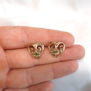 Fancy Heart Shaped Stud Earrings 9ct Yellow Gold - 14mm x 14mm - 3.2g (S8337) - Image 5