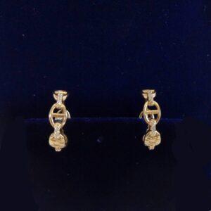 Chain Link Style CZ Huggie Hoop Earrings 9ct Yellow Gold - Length 16mm (S8339) - Image 1