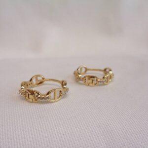 Chain Link Style CZ Huggie Hoop Earrings 9ct Yellow Gold - Length 16mm (S8339) - Image 4