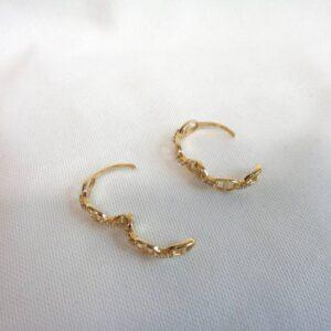 Chain Link Style CZ Huggie Hoop Earrings 9ct Yellow Gold - Length 16mm (S8339) - Image 5