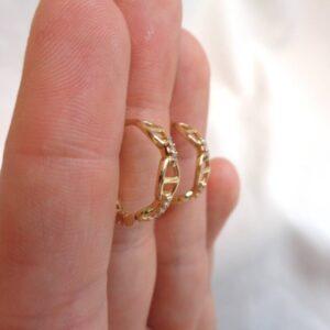 Chain Link Style CZ Huggie Hoop Earrings 9ct Yellow Gold - Length 16mm (S8339) - Image 7
