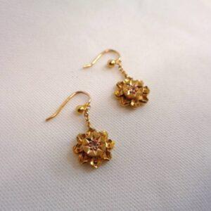 Antique Floral Diamond Drop Earrings 15ct Yellow Gold - Length 25mm (S8338) - Image 4