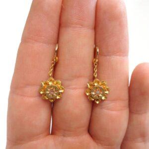 Antique Floral Diamond Drop Earrings 15ct Yellow Gold - Length 25mm (S8338) - Image 5