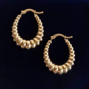 Scalloped Hoop Earrings 9ct Yellow Gold - Length 28mm (S8340) - Image 1