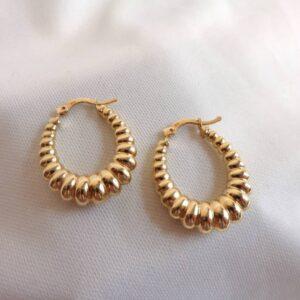 Scalloped Hoop Earrings 9ct Yellow Gold - Length 28mm (S8340) - Image 3