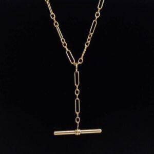 Beautiful Figaro Style T-Bar Necklace 9ct Yellow Gold - Length 19 inches (48.26cm) - 13.6g (S8328) - Image 1