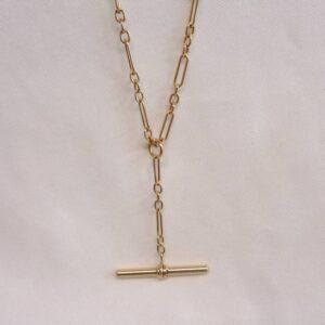 Beautiful Figaro Style T-Bar Necklace 9ct Yellow Gold - Length 19 inches (48.26cm) - 13.6g (S8328) - Image 2