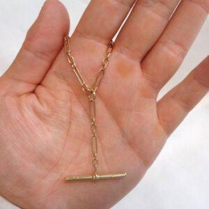Beautiful Figaro Style T-Bar Necklace 9ct Yellow Gold - Length 19 inches (48.26cm) - 13.6g (S8328) - Image 6