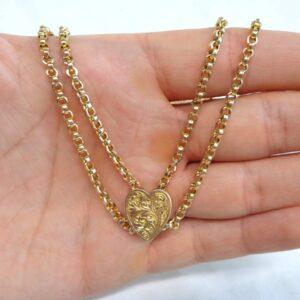 Antique Victorian Guard/Muff Chain with Heart Slider 9ct Gold - Length 58in - 26.5g (S8318) - Image 5