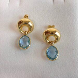 Quality Blue Topaz Drop Earrings 18ct Yellow Gold - Length 29mm (S7661) - Image 2