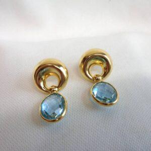 Quality Blue Topaz Drop Earrings 18ct Yellow Gold - Length 29mm (S7661) - Image 3