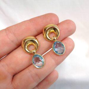 Quality Blue Topaz Drop Earrings 18ct Yellow Gold - Length 29mm (S7661) - Image 6