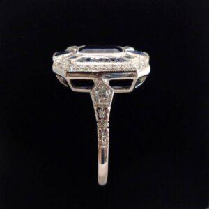 Beautiful Art Deco Style Sapphire & Diamond Cluster Ring Platinum - Size P (US 7.5) (S8240) - Image 2