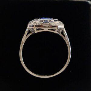 Beautiful Art Deco Style Sapphire & Diamond Cluster Ring Platinum - Size P (US 7.5) (S8240) - Image 3