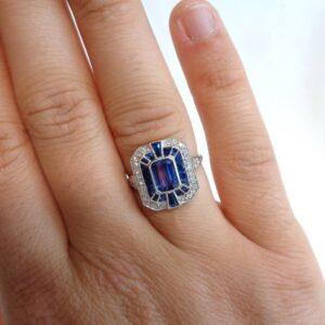 Beautiful Art Deco Style Sapphire & Diamond Cluster Ring Platinum - Size P (US 7.5) (S8240) - Image 9