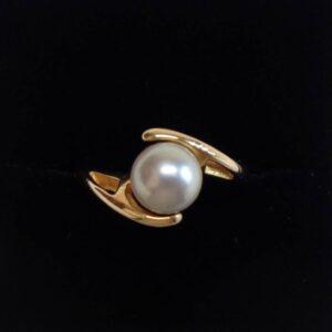 Cultured Pearl Twist Ring 14ct Yellow Gold - Size N (US 6.75) (S8351) - Image 1
