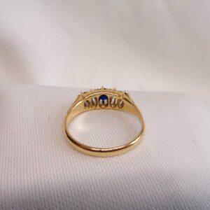 Antique c.1901 Sapphire & Diamond Five Stone Ring 18ct Gold - Size N 1/2 (US 6.75) (S8353) - Image 5