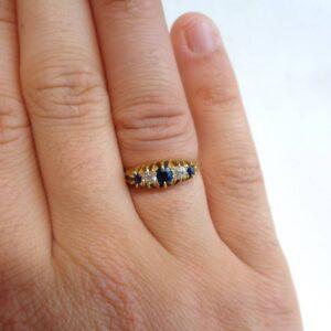 Antique c.1901 Sapphire & Diamond Five Stone Ring 18ct Gold - Size N 1/2 (US 6.75) (S8353) - Image 7