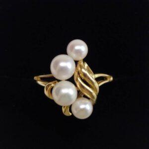 Unusual Cultured Pearl Ring 18ct Yellow Gold - Size P (US 7.5) (S8363) - Image 1