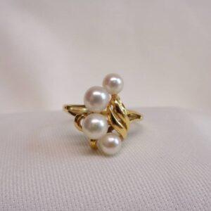 Unusual Cultured Pearl Ring 18ct Yellow Gold - Size P (US 7.5) (S8363) - Image 4
