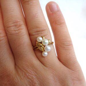 Unusual Cultured Pearl Ring 18ct Yellow Gold - Size P (US 7.5) (S8363) - Image 8
