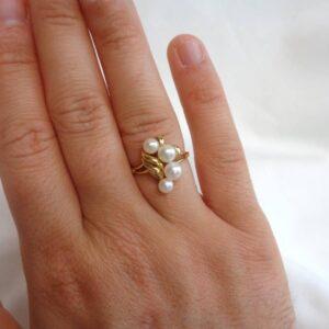 Unusual Cultured Pearl Ring 18ct Yellow Gold - Size P (US 7.5) (S8363) - Image 9