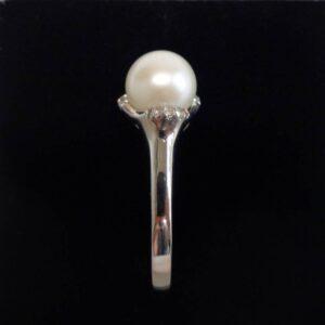 Cultured Pearl and Diamond Ring 9ct White Gold - Size N (US 6.75) (S8365) - Image 2