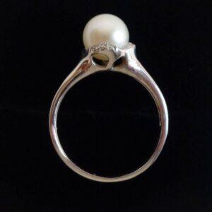 Cultured Pearl and Diamond Ring 9ct White Gold - Size N (US 6.75) (S8365) - Image 3