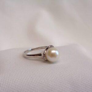 Cultured Pearl and Diamond Ring 9ct White Gold - Size N (US 6.75) (S8365) - Image 4