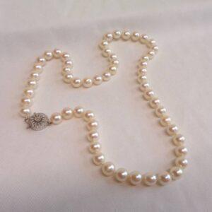 Vintage c.1967 Cultured Pearl Necklace 9ct White Gold Diamond Clasp - Length 18in (S8364) - Image 2