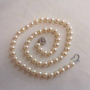 Vintage c.1967 Cultured Pearl Necklace 9ct White Gold Diamond Clasp - Length 18in (S8364) - Image 8