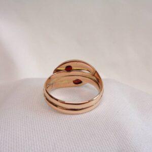 Antique c.1903 Garnet Double Snake Ring 9ct Gold - Size R 1/2 (US 8.75) - S8367 - Image 6