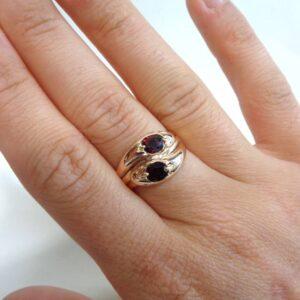 Antique c.1903 Garnet Double Snake Ring 9ct Gold - Size R 1/2 (US 8.75) - S8367 - Image 8