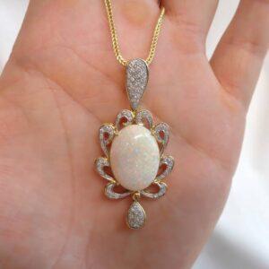 Quality Natural Opal & Diamond Pendant 18ct Yellow Gold - Large 51mm Length - Chain 19in (S7880) - Image 8
