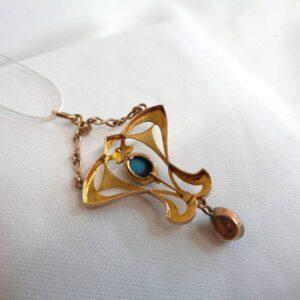 Antique Turquoise & Seed Pearl Pendant 9ct Yellow Gold - Length 60mm (S8361) - Image 6
