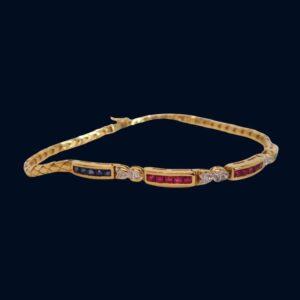 Ruby, Sapphire, Emerald & Diamond Bracelet 18ct Gold - Length 7in (S7826) - Image 7
