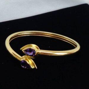 Vintage c.1988 Amethyst Crossover Bangle 18ct Yellow Gold - 16.2g - 58mm Internal Diameter (S8332) - Image 5
