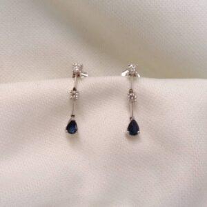 Sapphire and Diamond Drop Earrings 18ct White Gold - Length 18mm (S8341) - Image 3