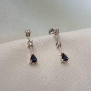 Sapphire and Diamond Drop Earrings 18ct White Gold - Length 18mm (S8341) - Image 5