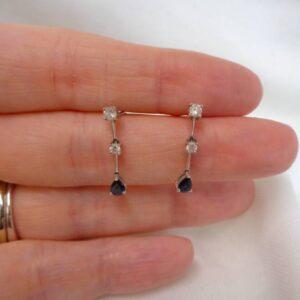 Sapphire and Diamond Drop Earrings 18ct White Gold - Length 18mm (S8341) - Image 6