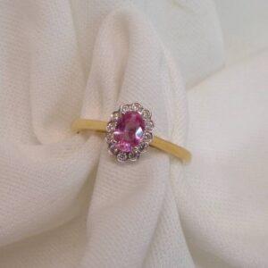 Quality Pink Sapphire & Diamond Cluster Ring 18ct Yellow Gold - Size O (US 7) (S7788) - Image 6