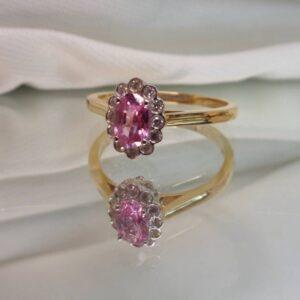 Quality Pink Sapphire & Diamond Cluster Ring 18ct Yellow Gold - Size O (US 7) (S7788) - Image 7