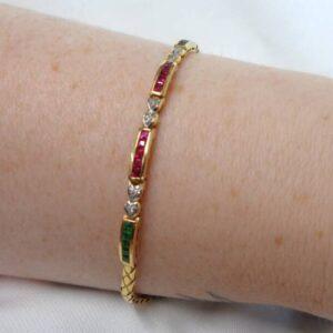 Ruby, Sapphire, Emerald & Diamond Bracelet 18ct Gold - Length 7in (S7826) - Image 4